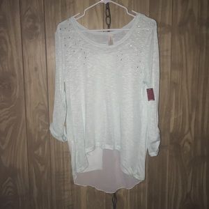 Mint green high low sheer top